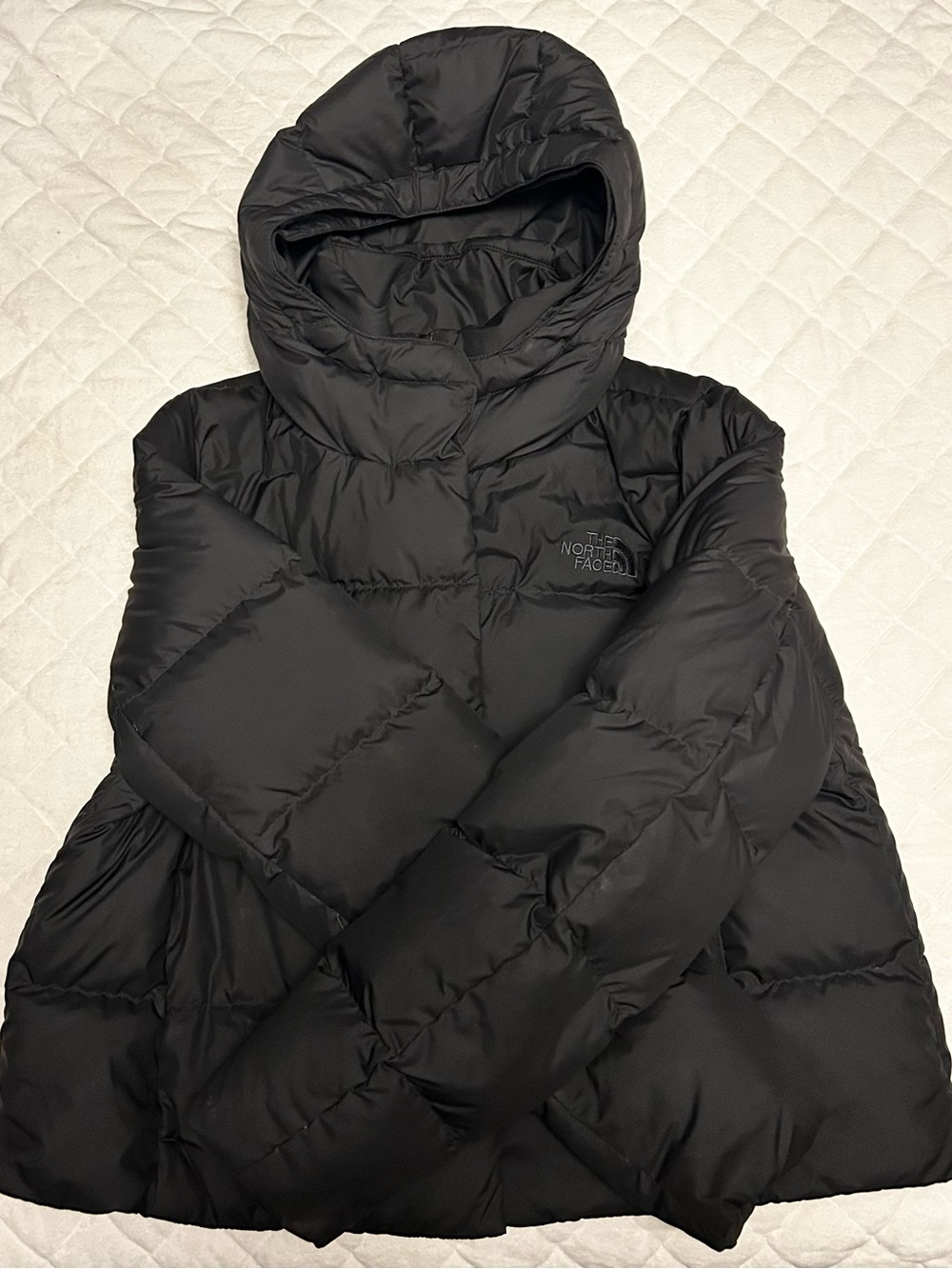 The North Face Jacket Womens L Large Black Dealio Down Crop Faux Fur Hooded